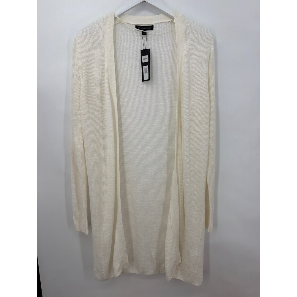 Banana Republic Linen Blend Open Front Longline Cardigan Cream White Small NEW